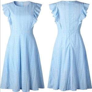 Elegant Ruffles Cap Sleeves Summer A-Line Midi Dress